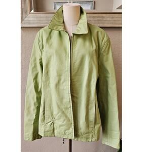 Vintage USA 100% Leather Full Zip Y2K Jacket Women‎ Size L Lime Green Biker